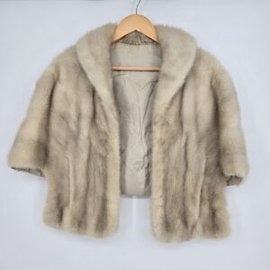 Vintage blonde genuine mink fur shawl/stole/wrap with‎ pockets